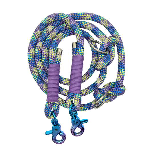 Hundeleine aus Tau mit mehrfarbigem Karabiner – Lila/Blau, 1,50m