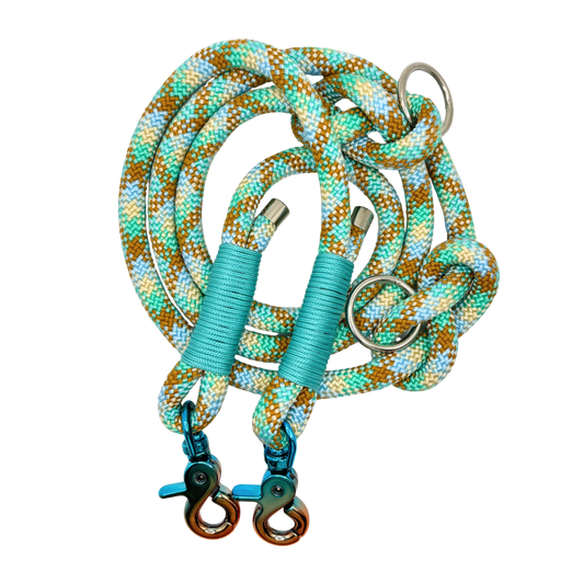 Hundeleine aus Tau mit mehrfarbigem Karabiner – Blau/Braun, 1,50m