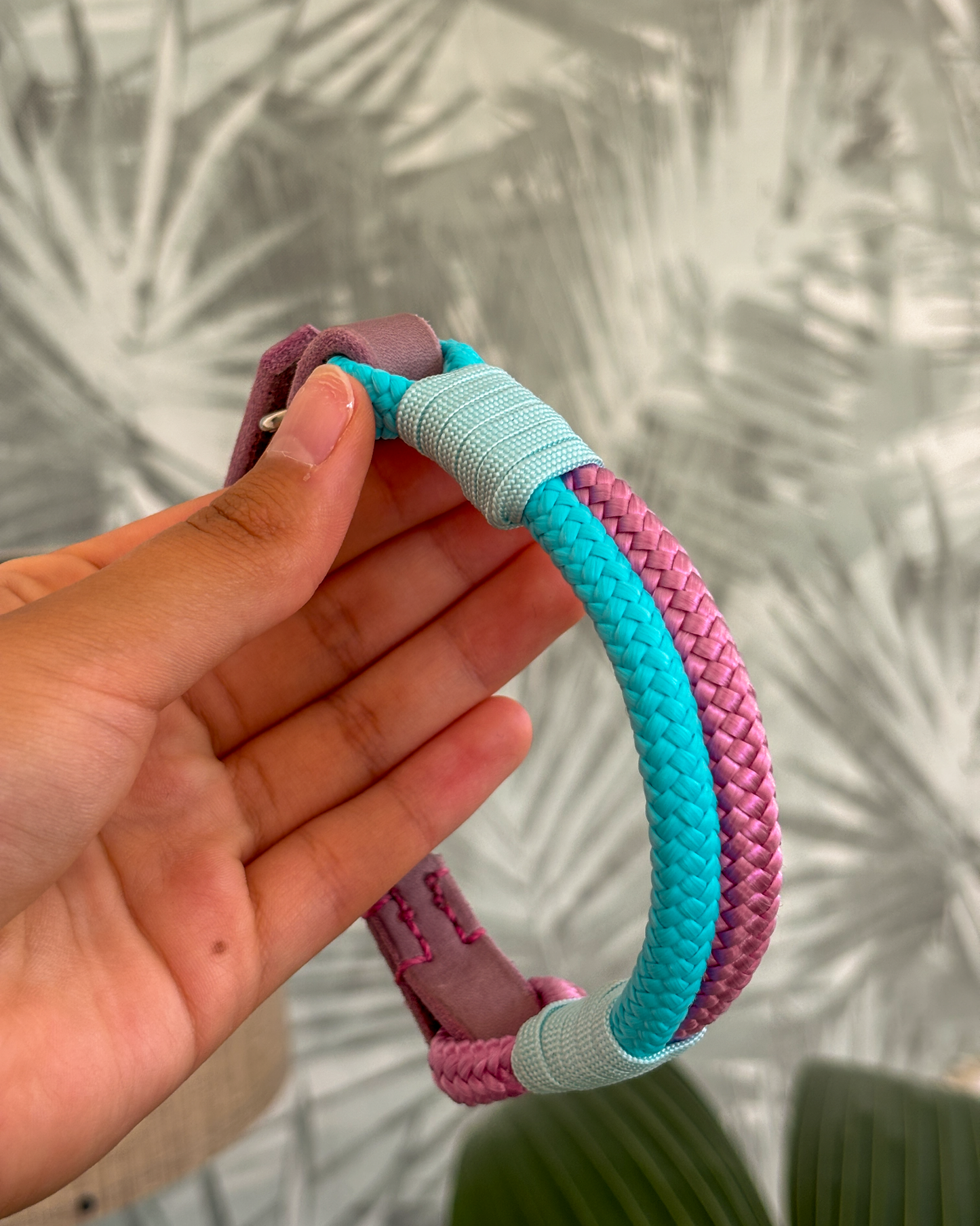 Hundehalsband aus Tau – Rosa/Hellblau