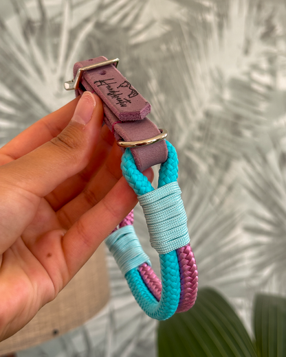Hundehalsband aus Tau – Rosa/Hellblau