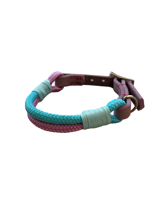 Hundehalsband aus Tau – Rosa/Hellblau