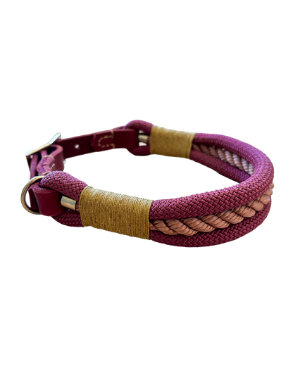 Hundehalsband aus Tau – Aubergine & Kupferrosa