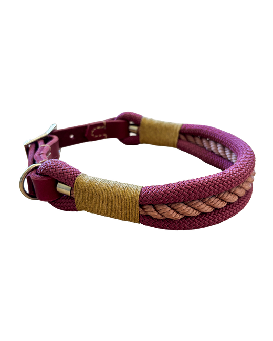 Hundehalsband aus Tau – Aubergine & Kupferrosa